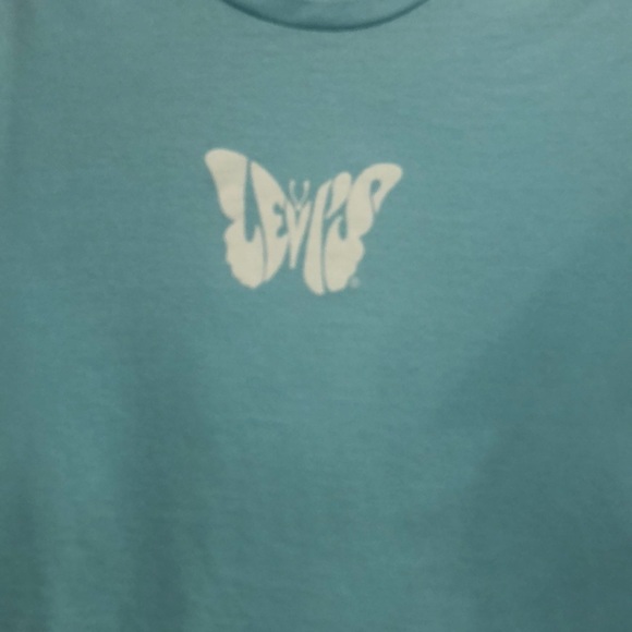 Levi's Jordie Cropped T Shirt Top Size Large Women's Graphic Butterfly Blue - Picture 4 of 7
